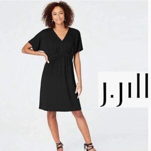 J.JILL Wearever Black Jersey v-neck gathered waist Casual Dress
